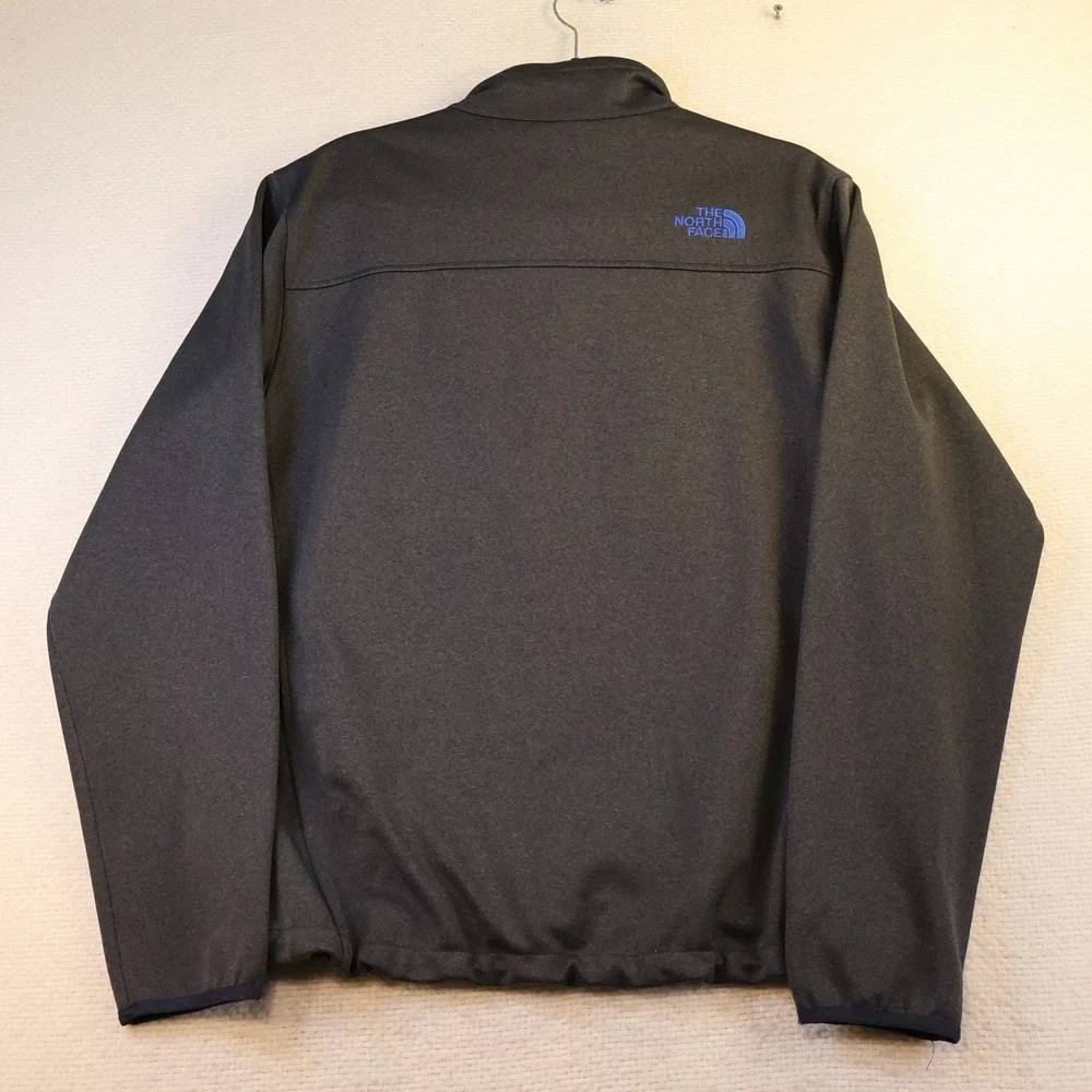 The North Face Mens M Full Zip Softshell Jacket Gray Blue Logo A4C4